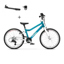 Rowerek dziecięcy Woom 4 GO Metallic Blue 20" + Podpórka WOOM Leggie + dzwonek WOOM Bing