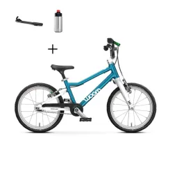Rowerek dziecięcy Woom GO 3 Automagic Metallic Blue 16" + Podpórka WOOM Leggie + Butelka Woom GLUG z uchwytem