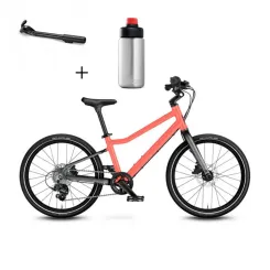 Rower dziecięcy Woom Explore 4 Neon Coral 20" + Podpórka WOOM Leggie + Butelka Woom GLUG z uchwytem