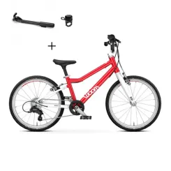 Rowerek dziecięcy Woom 4 GO Red 20" + Podpórka WOOM Leggie + dzwonek WOOM Bing