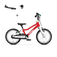 Rowerek dziecięcy Woom 2 GO Red 14" + Podpórka WOOM Leggie + Dzwonek WOOM Bing