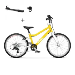 Rowerek dziecięcy Woom 4 GO Vibrant  Yellow 20" + Podpórka WOOM Leggie + dzwonek WOOM Bing