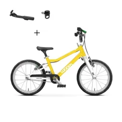 Rowerek dziecięcy Woom 3 GO Vibrant Yellow 16" + Podpórka WOOM Leggie + dzwonek WOOM Bing