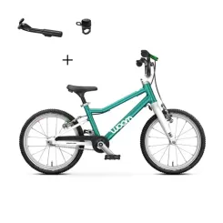 Rowerek dziecięcy Woom 3 GO Metallic Turquoise 16" + Podpórka WOOM Leggie + dzwonek WOOM Bing